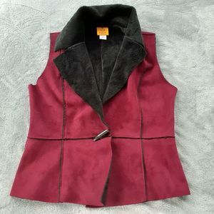 Ruby Rd. Faux Suede & Fur Burgundy Vest Petite Small EUC